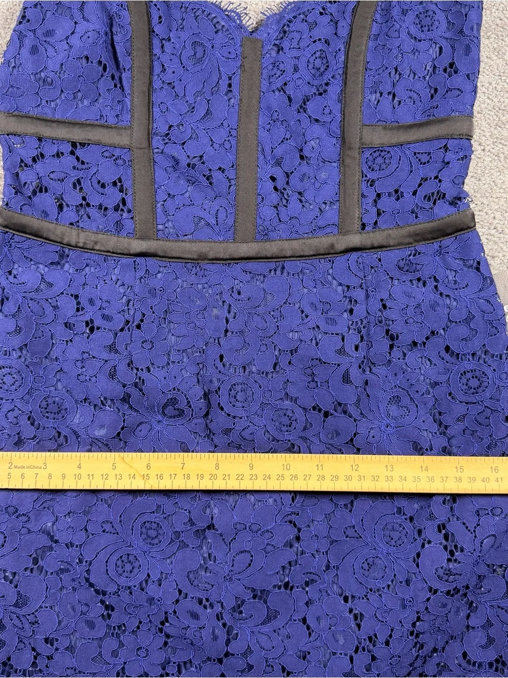 Express Dress Womens Sz 6 Small Blue Lace Black Trim Midi Bustier V Neck Evening - Picture 10 of 10